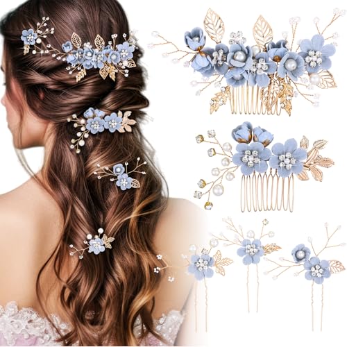 Crystal Pearl Wedding Hair Comb & Pins Set - 5 Pieces