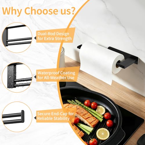 Adhesive Under Cabinet Paper Towel Holder - Matte Black Stainless Steel