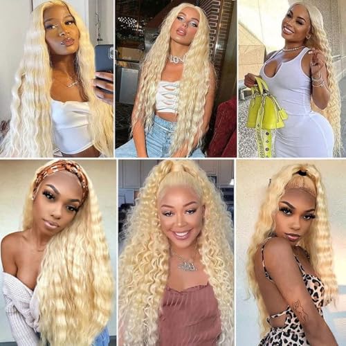 Freiuoke 613 Deep Wave Human Hair Bundle, 14 Inch Honey Blonde Virgin Hair