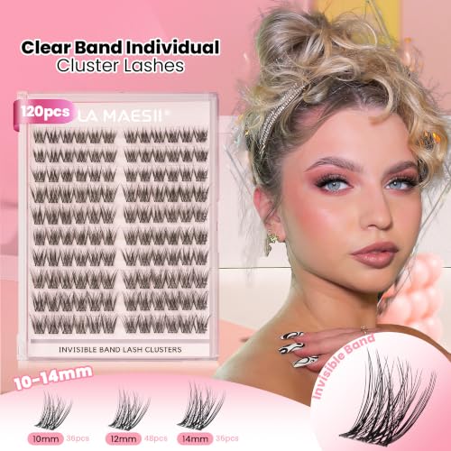 LA MAESII 120Pcs Clear Band Lash Clusters CB133 - Natural Wispy Look