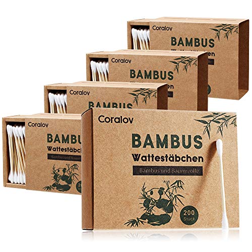 Coralov 1000 Bamboo Cotton Swabs - Eco-Friendly Biodegradable Dual-Tip Buds