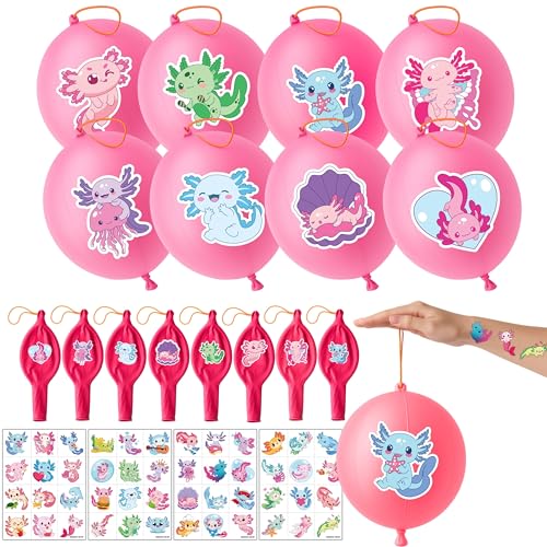 Axolotl Party Favor Pack - 24 Pink Punch Balloons & 48 Tattoos
