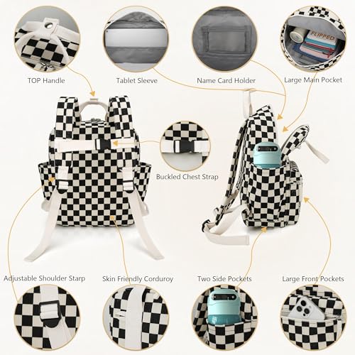 Corduroy Kids Backpack for Preschool & Kindergarten - Small, Black Checker