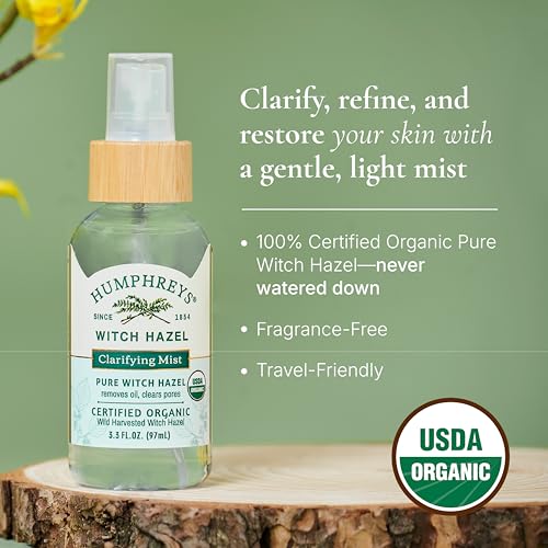 Humphreys Organic Witch Hazel Toner Mist 3.3 Fl Oz - Fragrance Free Skin Clarifier