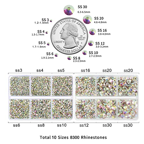 Beadsland 8300pcs Flatback Rhinestones Kit - Crystal AB for Crafts