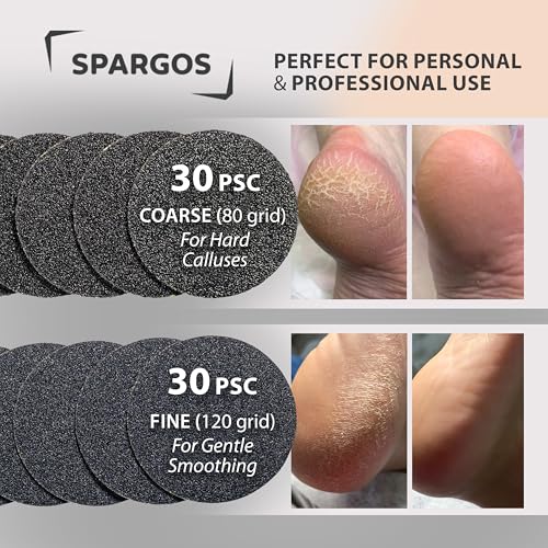 Spargos Foot File Refill Pads - 60 Self-Adhesive Discs, 80/120 Grits
