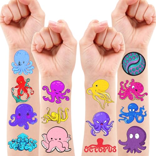 Octopus Themed Temporary Tattoos - 100pcs Waterproof Marine Stickers for Kids & Parties