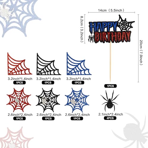 Ercadio 35Pcs Spider Web Cake Decorations - Black, Red & Blue Toppers