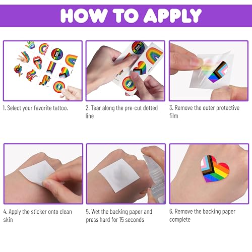 120 Pack Rainbow Pride Temporary Tattoos for LGBTQ Events & Festivals
