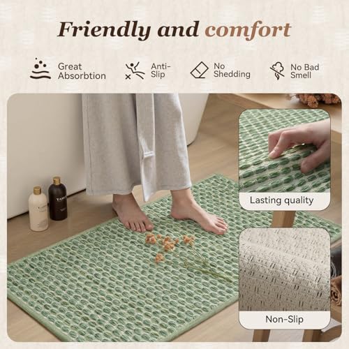 AMOAMI Super Absorbent Non-Slip Bath Mat - 20" x 32" Sage