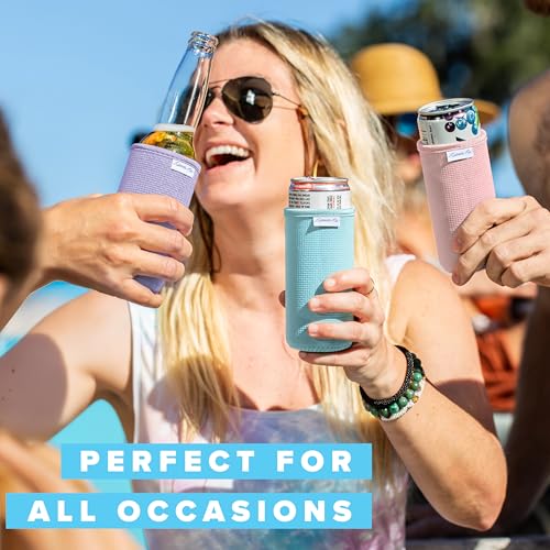 Slim Can Cooler Sleeves - 6-Pack Insulated Neoprene Koozies for Seltzers & Beers