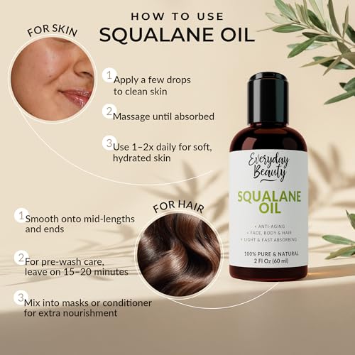 100% Pure Squalane Oil - Natural Olive-Derived Face, Body & Hair Oil (2-Pack)