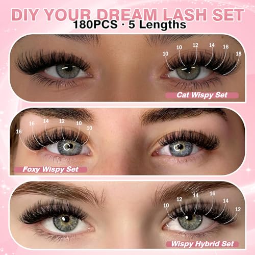 3D Fluffy Eyelash Clusters - D Curl Volume Extensions 10-16mm