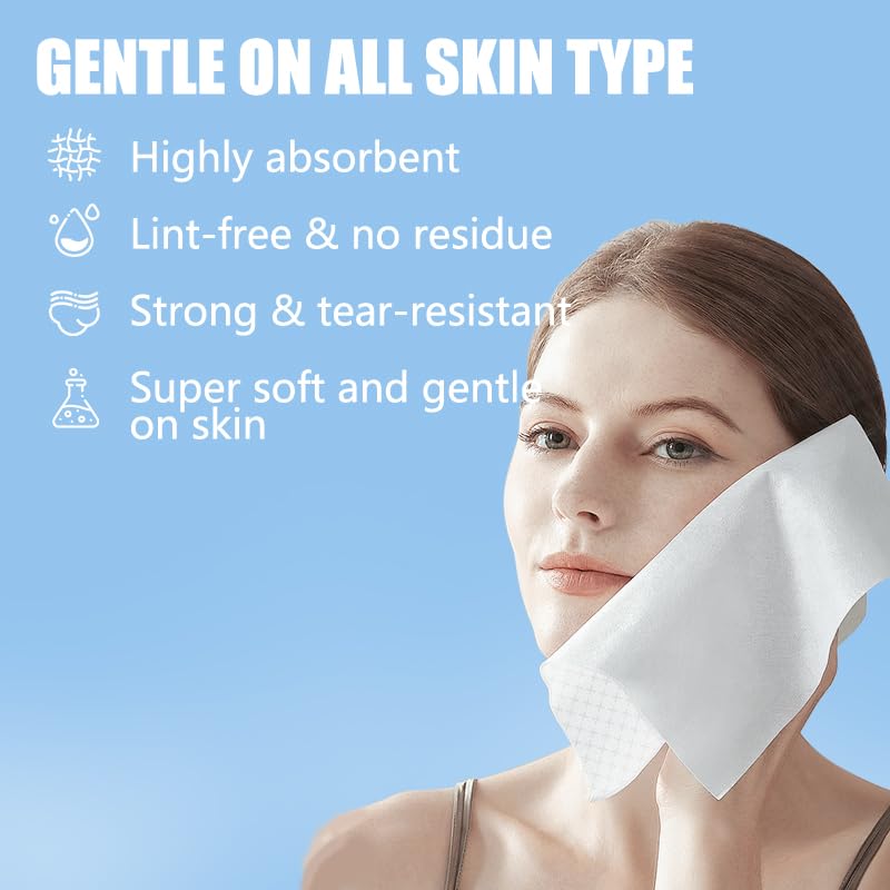 OHOO Disposable Face Towels 100 Count - Thick & Soft Makeup Remover