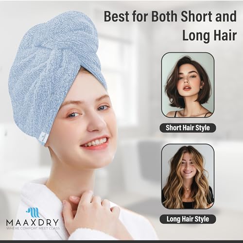 MAAXDRY 100% Cotton Hair Towel Wrap - Super Absorbent Turban for Hair Drying