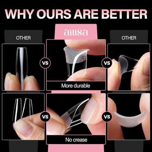 AILLSA Short Square Nail Tips - 120pcs, 15 Sizes, Matte Finish