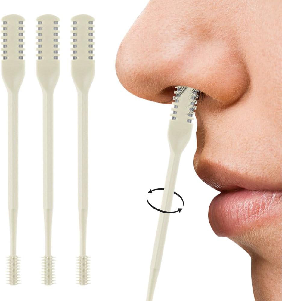 Nose Hair Trimmer - 2-in-1 Manual 360° Rotating Nostril & Ear Hair Removal Tool | Travel Essentials (Yellow, 3PC)
