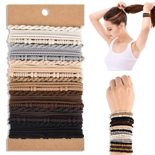 28 Pcs Boho Hair Ties Set - Braided Elastic Bracelets for Women