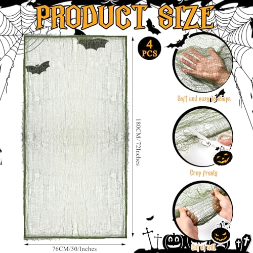 HunnmingRe Halloween Creepy Cloth - 4 Pcs Moss Green Gauze, 30x72 Inch
