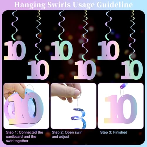 Iridescent 10th Birthday Decorations Kit - Happy 10th Banner & Swirls