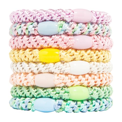 L. Erickson Colorful Ponytail Holders - 8 Pack for Thick Hair