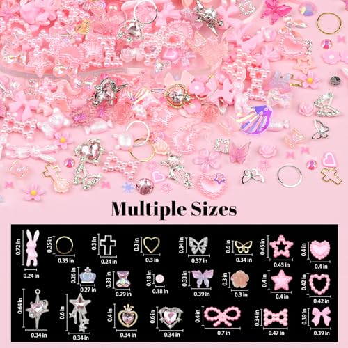 Pink 3D Resin Nail Charms & Gems Kit - Cute Flower, Butterfly, Bow, Heart Accents