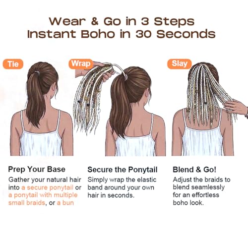 24-Inch Ombre Blonde Braided Ponytail Hair Extensions with Beads | Handmade Synthetic Dreadlocks