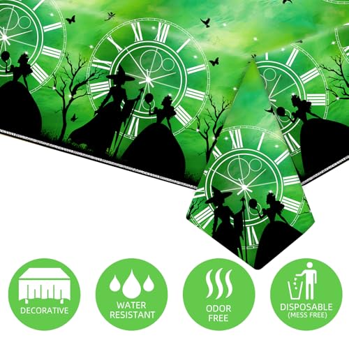 4 Pack Pink and Green Witch-Themed Disposable Tablecloths - 54 x 108 Inches
