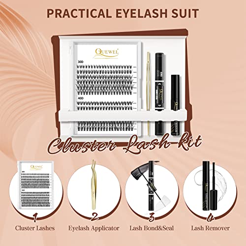 QUEWEL DIY Eyelash Extension Kit 240 Clusters, Applicator & Seal, 30D+40D MIX8-14 (Pack of 1)