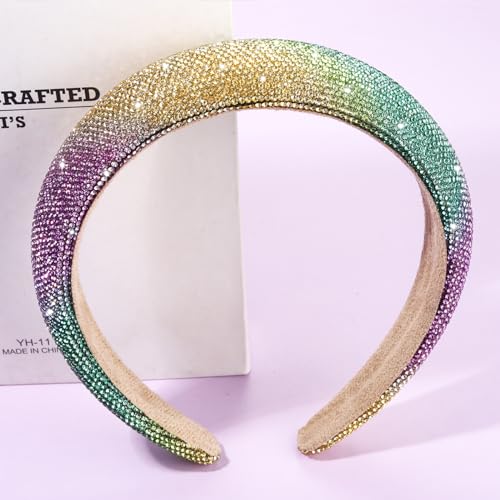 Mardi Gras Rhinestone Padded Headband - Purple Green Gold Crystal Hairband