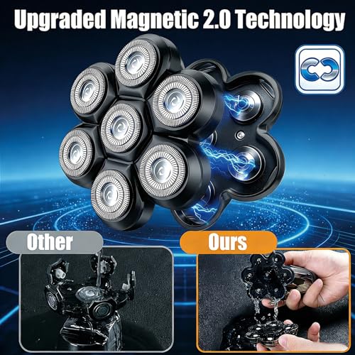 7-Blade Magnetic Shaver Head Replacement for Bald Men - Black/1Pack