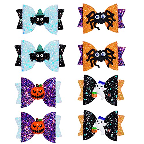 8Pcs Halloween Hair Accessories Set - Glitter Bows & Clips