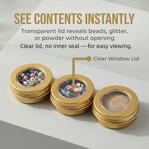 LJY 24-Piece Gold Aluminum Tins with Window Lids, 0.5 oz Storage Set