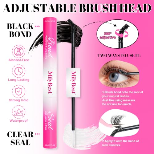 MilyBest 200D Lash Kit - Fluffy D Curl Clusters with Bond & Seal