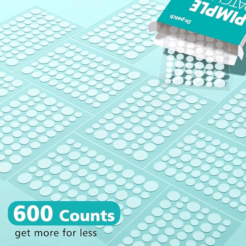Dr.Patch Hydrocolloid Pimple Patches - 600 Count, 4 Sizes