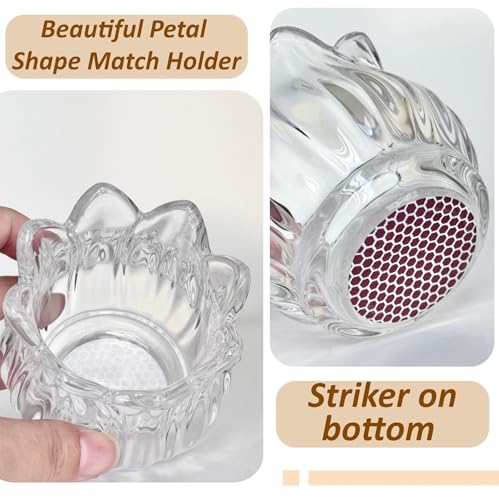 Elegant Glass Match Holder with Striker - Set of 3 for Home Decor