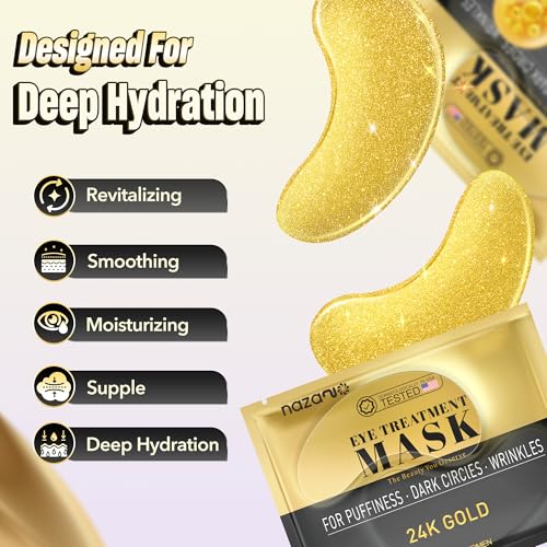 NAZANO 102 Pcs 24K Gold Under Eye Patches - Hydrating Eye Masks for Dark Circles