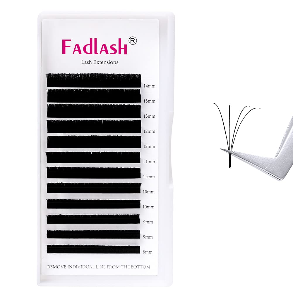 Easy Fan Lash Extensions - D Curl 0.07 Volume Mixed Trays | Soft Individual Lashes 8-14mm