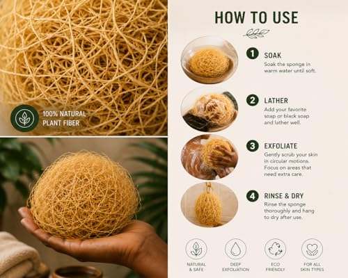 Authentic African Exfoliating Bath Sponge - Natural Kankan Ibile (4 Pack)