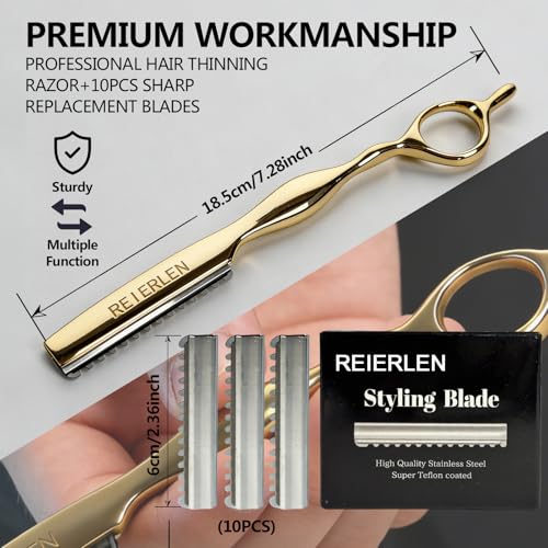 Professional Hair Cutting Razor with 10 Blades & Case - Thinning & Texturizing Tool