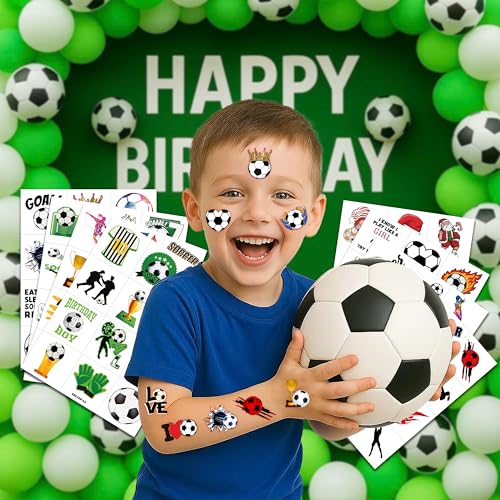 Soccer Temporary Tattoos Set for Kids - 96 Pre-Cut Tattoos