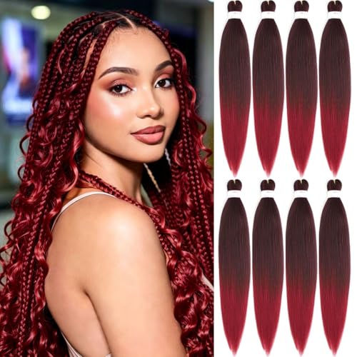 BEFUNNY 20 Inch Pre Stretched Braiding Hair - 8 Packs Ombre Black to Burgundy Red T1B/BUG