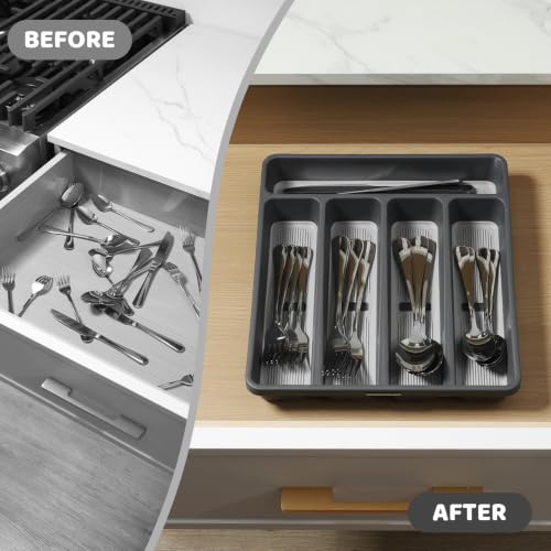 5-Compartment Silverware Organizer Tray with Cutlery Icons