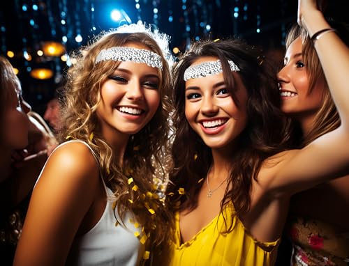 Vintage Sequin Headband for Women - 2 Pcs Elastic Hair Bands