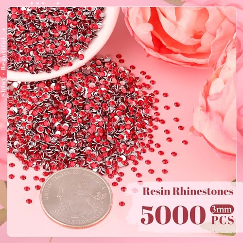 5000PCS Red 3mm Resin Rhinestones for DIY Crafts & Nail Art