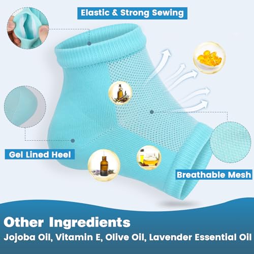 TEAWOO Moisturizing Heel Socks - 6 Pairs for Dry Cracked Feet, Toeless Gel Socks for Hydration and Repair