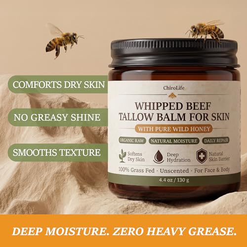 Grass-Fed Beef Tallow Skin Moisturizer with Honey & Beeswax 4.4 oz - Natural Body Balm