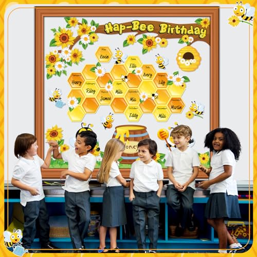 Bee Themed Bulletin Board Decorations Set - 71 Cutouts for Classrooms