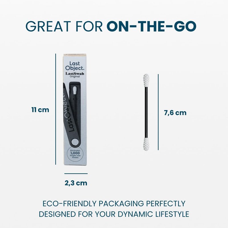 LastSwab® Reusable Cotton Swabs for Ear Cleaning - The Sustainable and Sanitary Alternative to Single-Use Q Tips - Zero Waste and Easy to Clean - Comes with a Convenient Travel Case Holder - Black