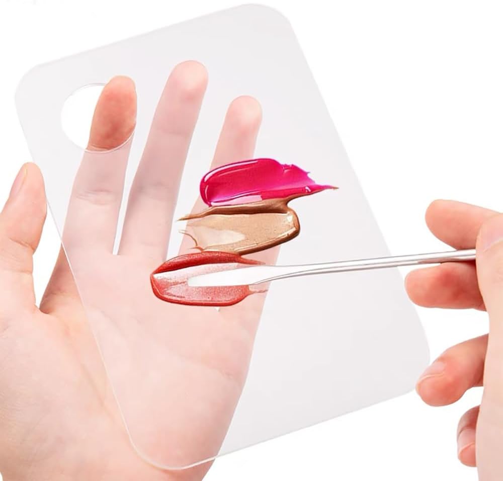 Acrylic Makeup Palette Set - 2pcs Cosmetic Mixing Trays with Spatulas for Foundation & Nail Art | Rectangle